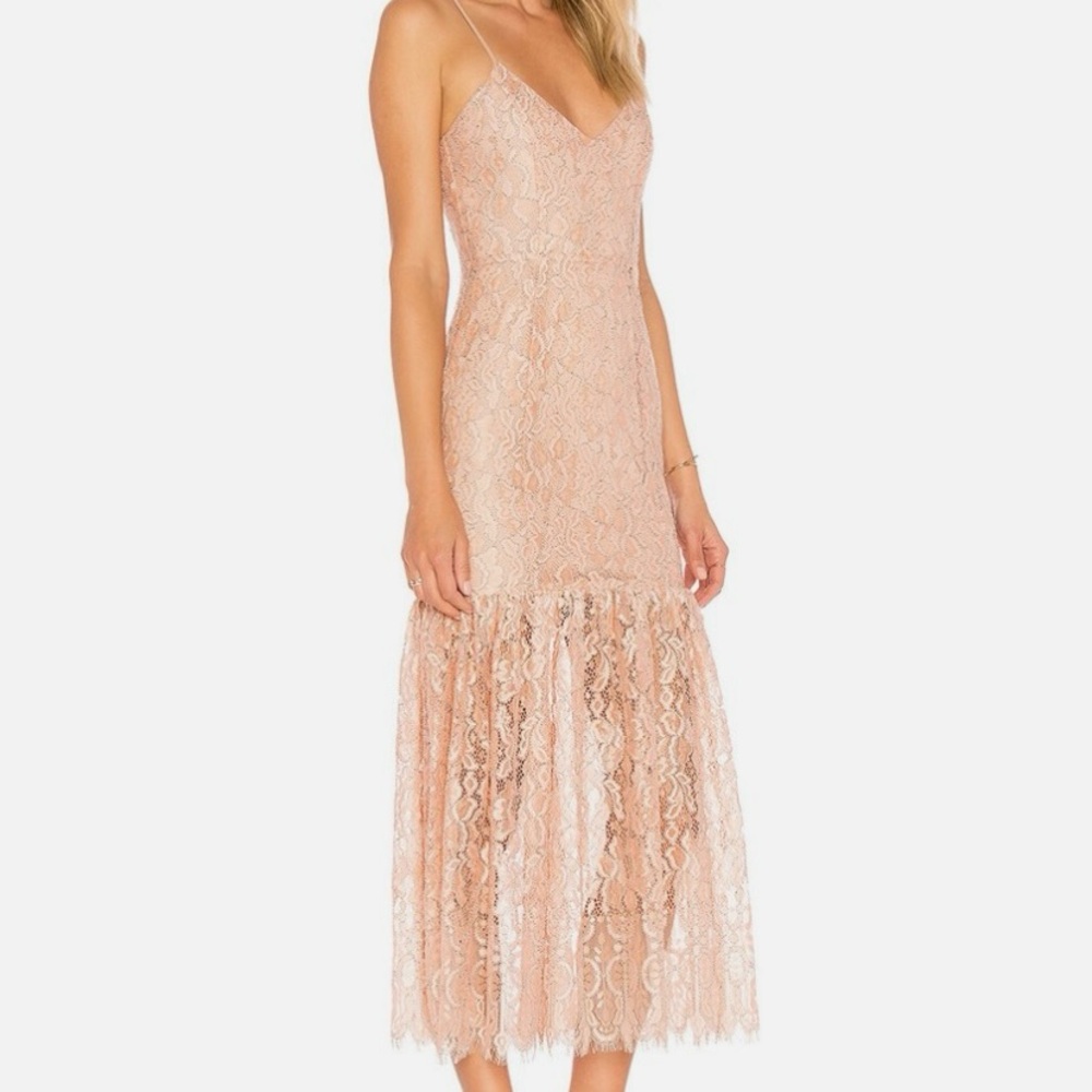 NBD Pink V-Neck Sleeveless Slip Midi Dress